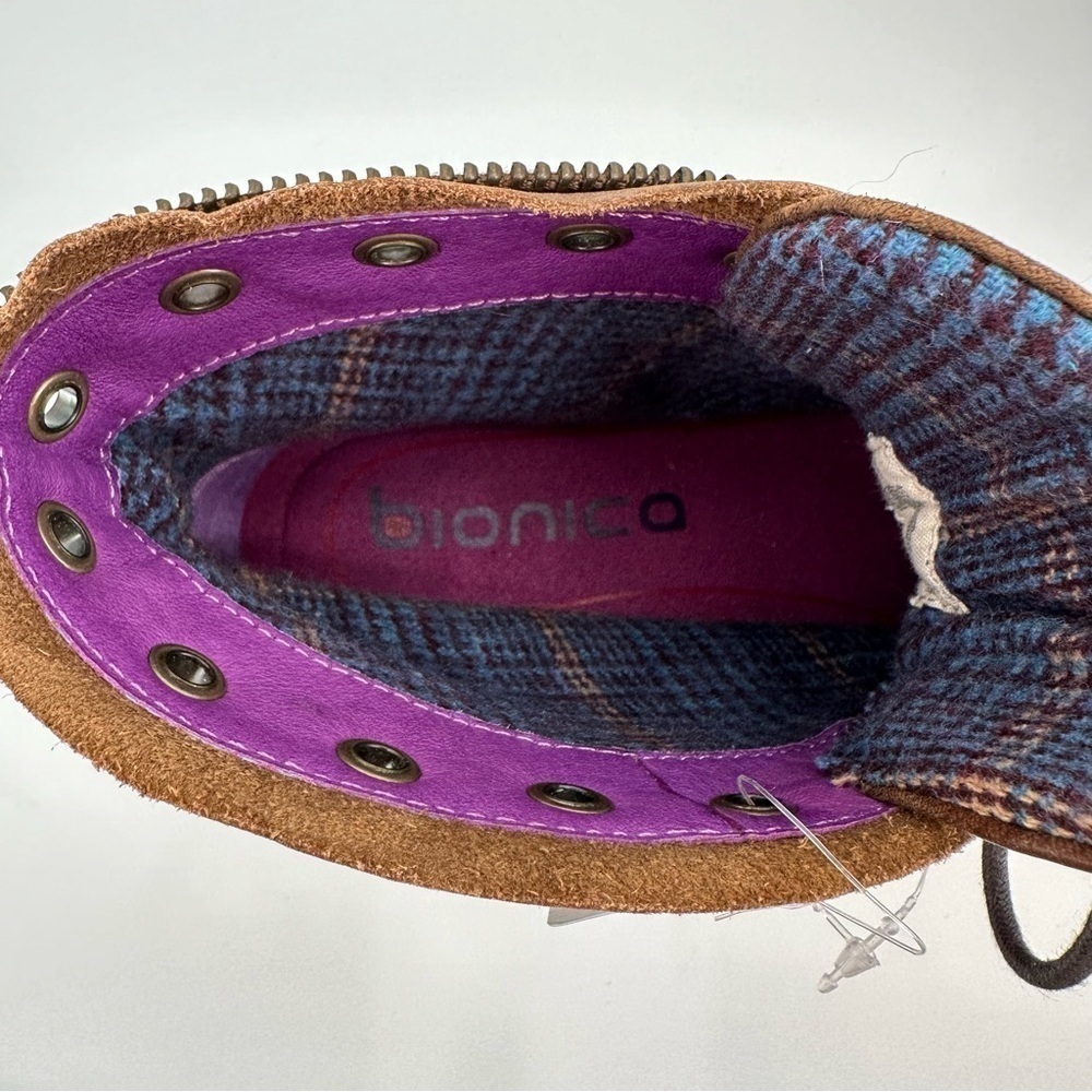 Bionica NWT Rangley Brown Leather Lace Up Bright Interior Detailed Boots Size 8M - Picture 7 of 16